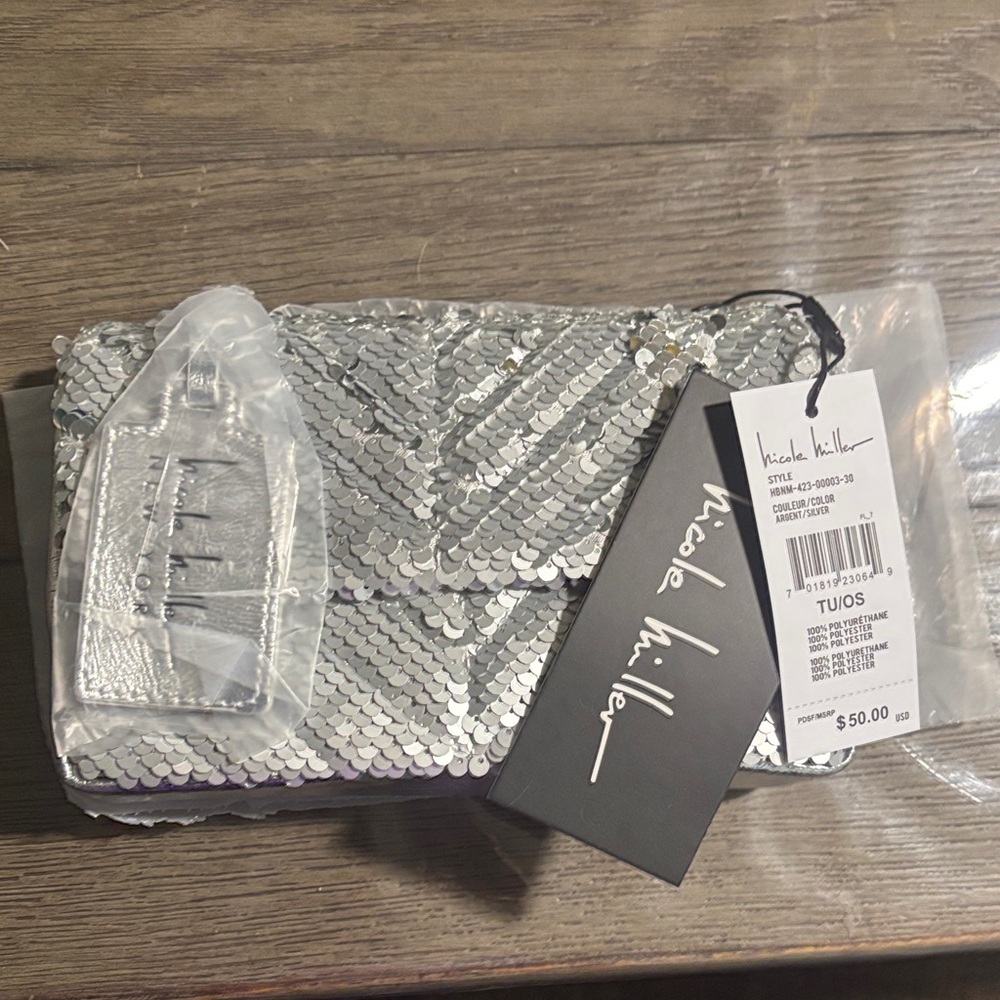 Nicole Miller silver sequin crossbody bag